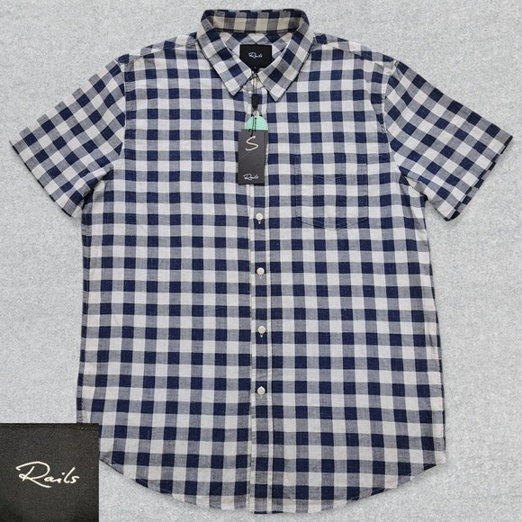 NEW Rails Fairfax Shirt Men's Large Blue White Check Button Up Short Sleeve - Picture 1 of 13
